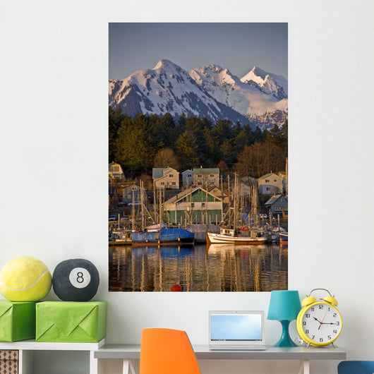 Downtown Sitka And And Small Boat Harbor With Arrowhead Peak Wall Mural