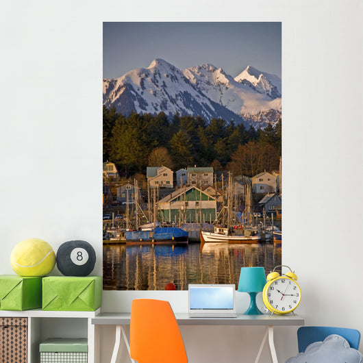 Downtown Sitka And And Small Boat Harbor With Arrowhead Peak Wall Mural