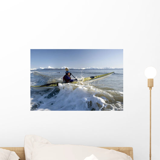 Man Paddles Kayak In Surf Kachemak Bay Homer Ak Kp Spring Wall Mural