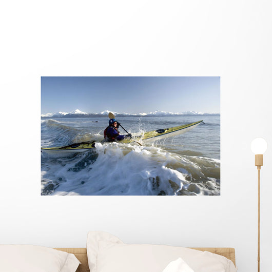 Man Paddles Kayak In Surf Kachemak Bay Homer Ak Kp Spring Wall Mural