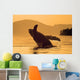 Humpback Whale Breaching At Sunset Wall Mural