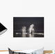 Orca Whales Surface Along A Forested Shoreline Wall Mural