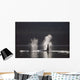 Orca Whales Surface Along A Forested Shoreline Wall Mural