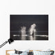 Orca Whales Surface Along A Forested Shoreline Wall Mural
