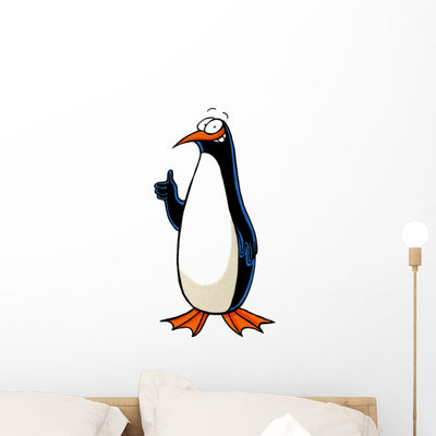 Comic Pinguin Wall Decal shown on a wall