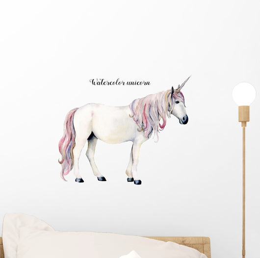 Watercolor White Unicorn Wall Decal