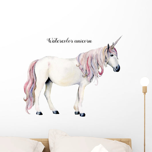 Watercolor White Unicorn Wall Decal