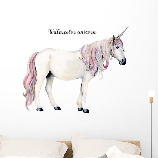 Watercolor White Unicorn Wall Decal