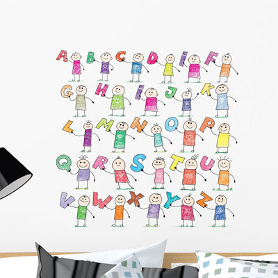 Doodle Alphabet Wall Decal Sticker Set shown on a wall