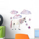Clouds Stars and Unicorn Wall Decal Sticker Set