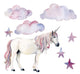 Clouds Stars and Unicorn Wall Decal Sticker Set