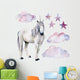 Watercolor Unicorn Cloudy Stars Wall Decal Sticker Set
