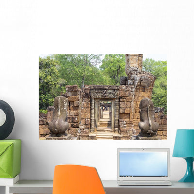 Ancient Stone Ruin Angkor Wall Decal shown on a wall