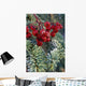 Close Up Of Spruce Needles & Mountain Ash Berries Wall Mural