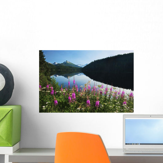 Scenic View Of Auke Lake On A Clear Day With Fireweed Wall Mural