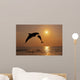 Pair Of Bottle Nose Dolphins Jumping At Sunset Wall Mural