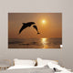 Pair Of Bottle Nose Dolphins Jumping At Sunset Wall Mural