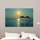 Pair Of Bottle Nose Dolphins Jumping At Sunset Wall Mural