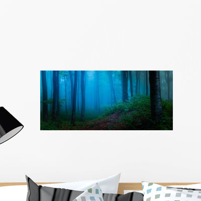 Foggy Forest Woods Wall Decal shown on a wall