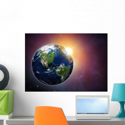 Outer Space Wall Mural shown on a wall