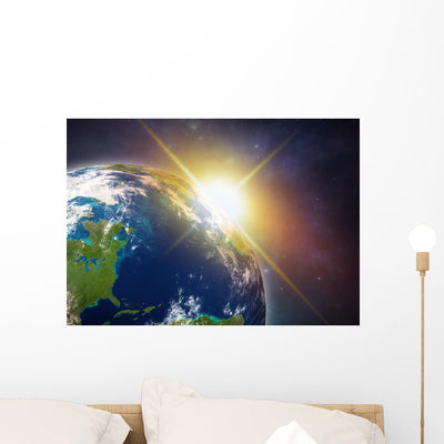 Outer Space Wall Mural shown on a wall