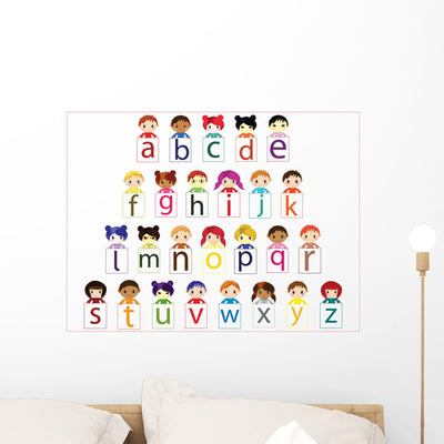 Kids Alphabet Vector Wall Decal Sticker Set shown on a wall