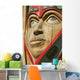 Close Up Of A Face On A Traditional Haida Totem Carving In Ketchikan Wall Mural
