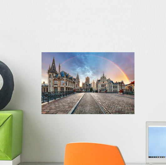 Rainbow over Ghent Belgium Wall Decal
