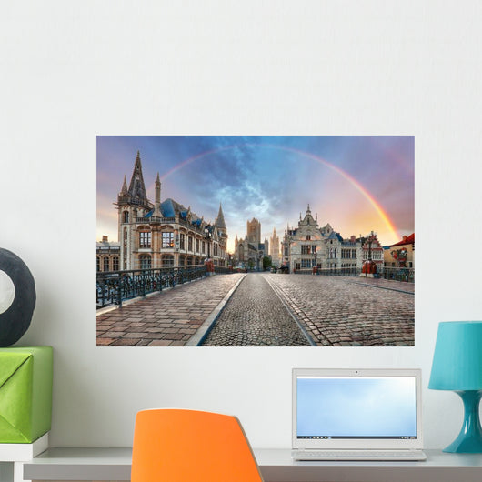 Rainbow over Ghent Belgium Wall Decal
