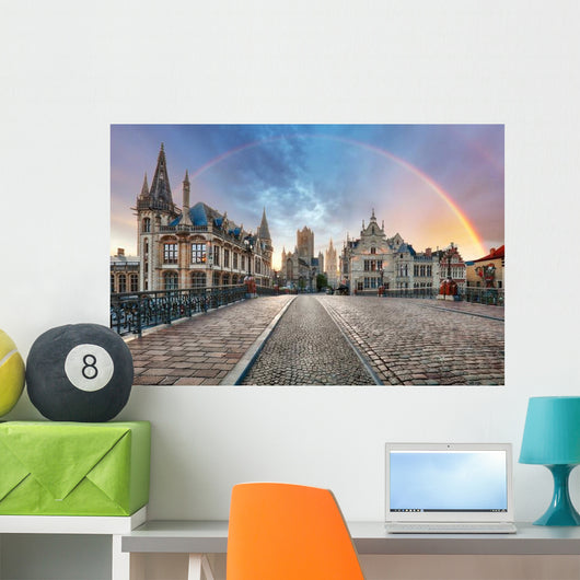 Rainbow over Ghent Belgium Wall Decal