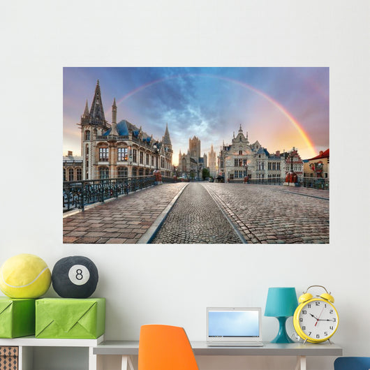 Rainbow over Ghent Belgium Wall Decal