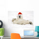 Polar Bear Wearing Santa Hat Lying On Its Back In Snow At Churchill Wall Mural