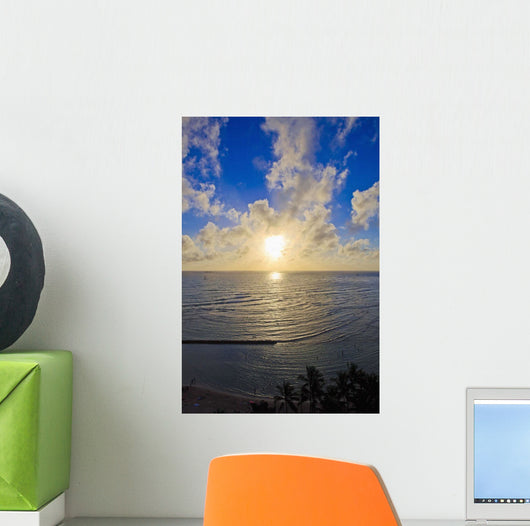 Hawaii, Oahu, Sunset over Waikiki Beach and ocean Wall Mural