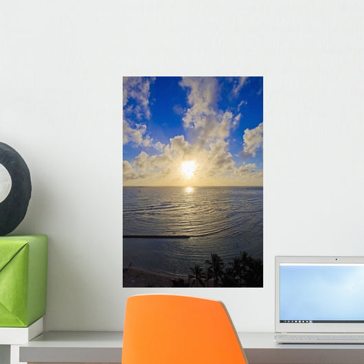 Hawaii, Oahu, Sunset over Waikiki Beach and ocean Wall Mural
