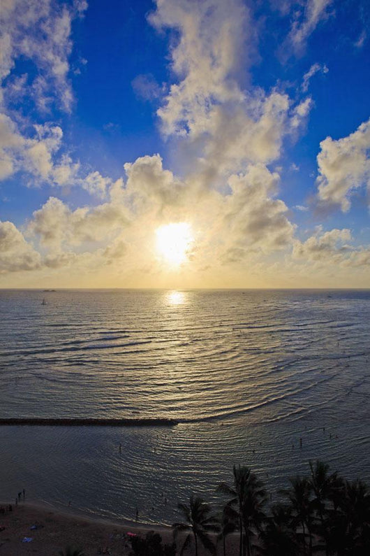 Hawaii, Oahu, Sunset over Waikiki Beach and ocean Wall Mural