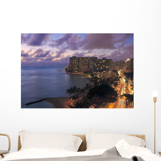 Hawaii, Oahu, Waikiki, View of Waikiki at night Wall Mural
