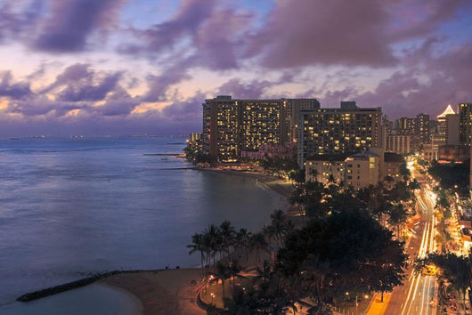 Hawaii, Oahu, Waikiki, View of Waikiki at night Wall Mural