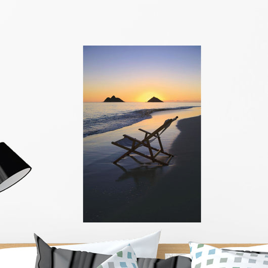Hawaii, Lanikai, Empty beach chair at sunset Wall Mural