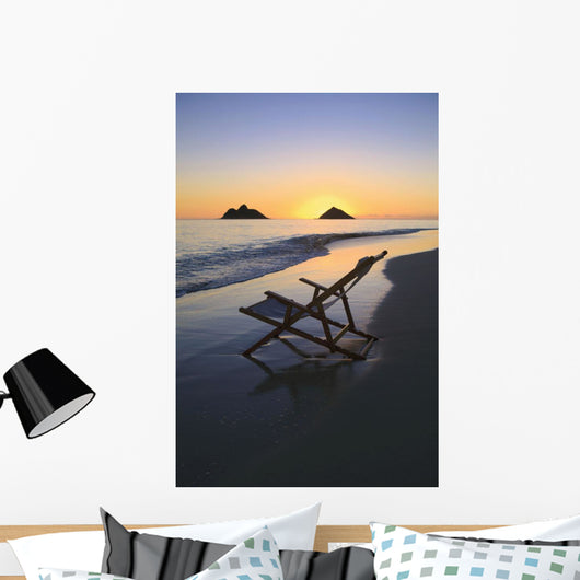 Hawaii, Lanikai, Empty beach chair at sunset Wall Mural
