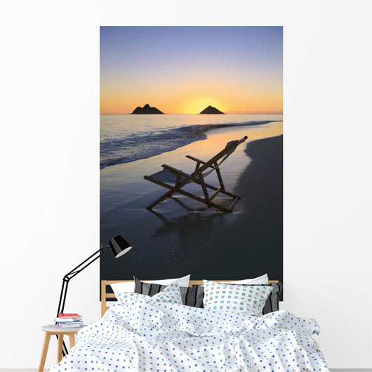 Hawaii, Lanikai, Empty beach chair at sunset Wall Mural