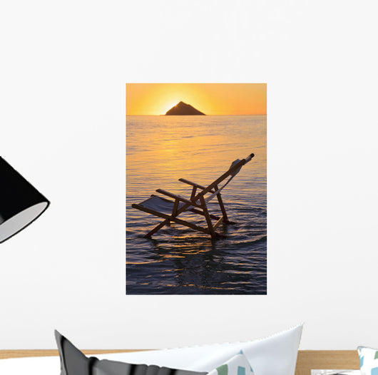 Hawaii, Lanikai, Empty beach chair at sunset Wall Mural