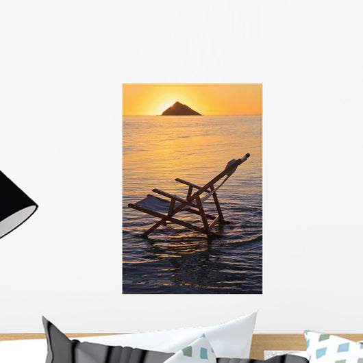 Hawaii, Lanikai, Empty beach chair at sunset Wall Mural