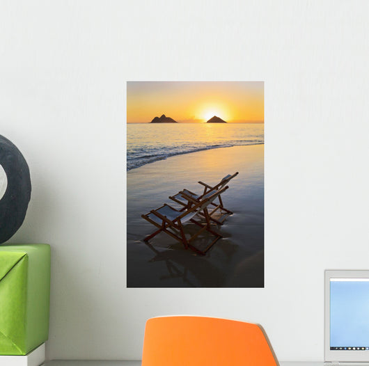Hawaii, Lanikai, Empty beach chair at sunset Wall Mural