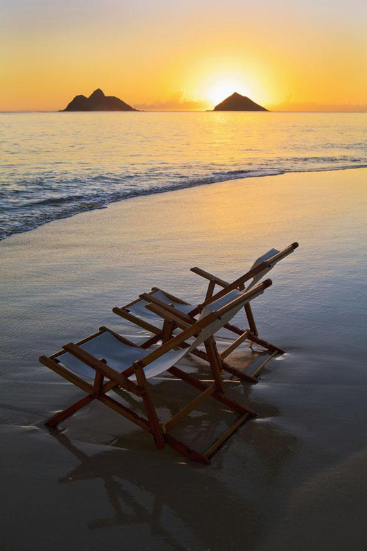 Hawaii, Lanikai, Empty beach chair at sunset Wall Mural