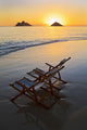 Hawaii, Lanikai, Empty beach chair at sunset Wall Mural