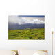 Lush fields with view of the ocean and bright blue sky with clouds Wall Mural