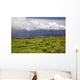 Lush fields with view of the ocean and bright blue sky with clouds Wall Mural
