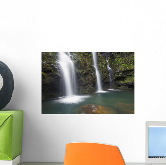 The three Waikani Falls with a clear blue pond on The Road To Hana Wall Mural