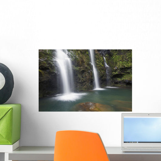 The three Waikani Falls with a clear blue pond on The Road To Hana Wall Mural
