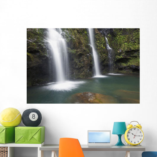 The three Waikani Falls with a clear blue pond on The Road To Hana Wall Mural
